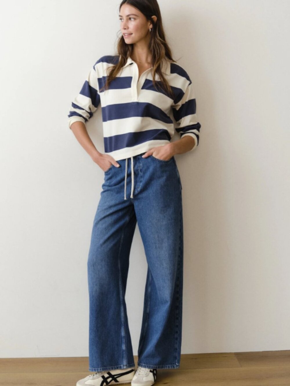Marine Layer ella wide leg pant size medium NWT pull on drawstring nautical